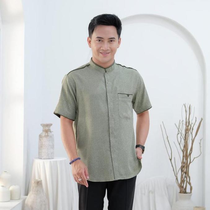 baju koko Pria Muslim lengan pendek Kain katun madina Sultan