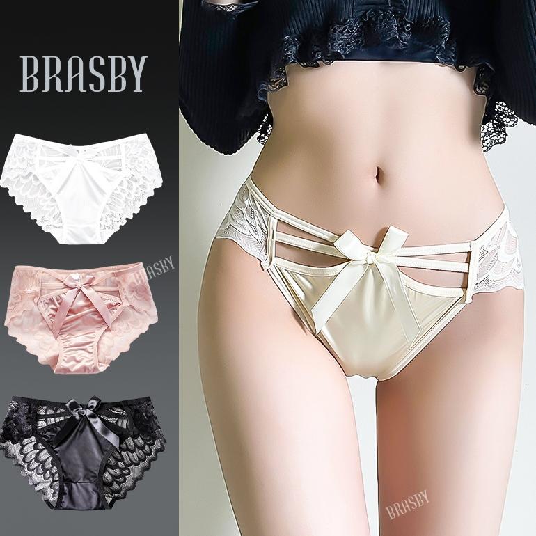 Brasby (3PCS) Celana Dalam Wanita Seksi Premium Bahan Brokat CD g string wanita transparan tali samp