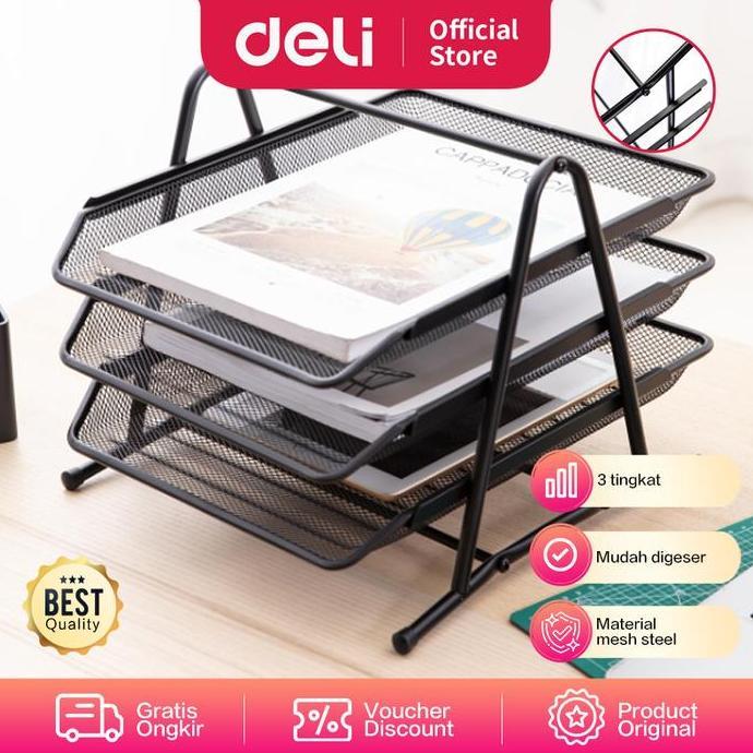 Sale Deli E9181 File Tray/Tray Dokumen-3-Tier Mesh File Tray