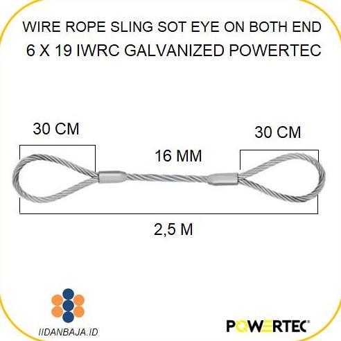 WIRE ROPE SLING SOFT EYE ON BOTH END 16 MM X 2,5 M. SWL 3,2 T POWERTEC