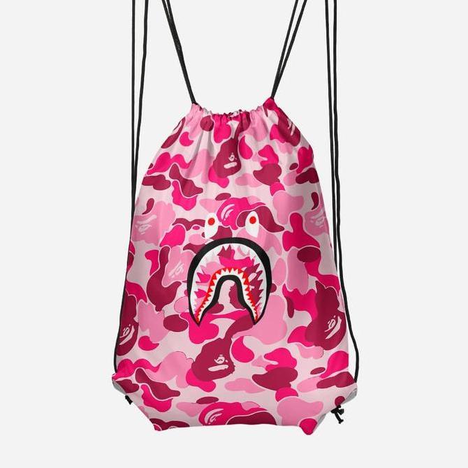Tas Serut / String Bag A BATHING APE BAPE CAMO SHARK PINK MUDA