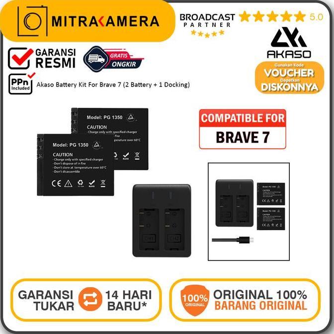 COCOMELS Akaso Battery Kit For Brave 7 (2 Battery + 1 Docking)