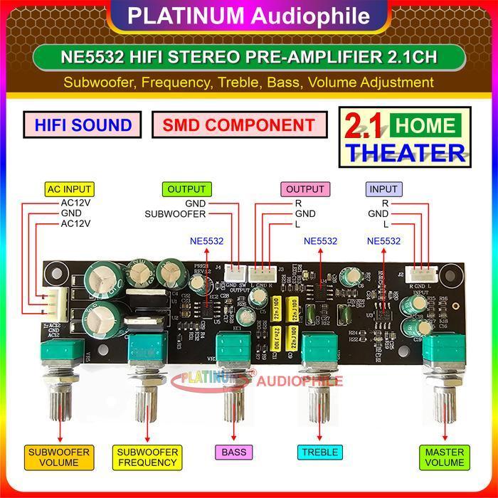 Tone Control Ne5532 Stereo 2.1 CH Hifi Audio Pre Amplifier TC-501