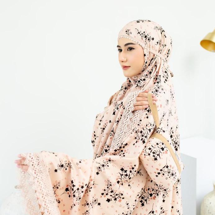 LOUFIE - Mukena Dewasa Rayon Motif 2 In 1 Renda Zipper Amelia Premium Jumbo Pouch