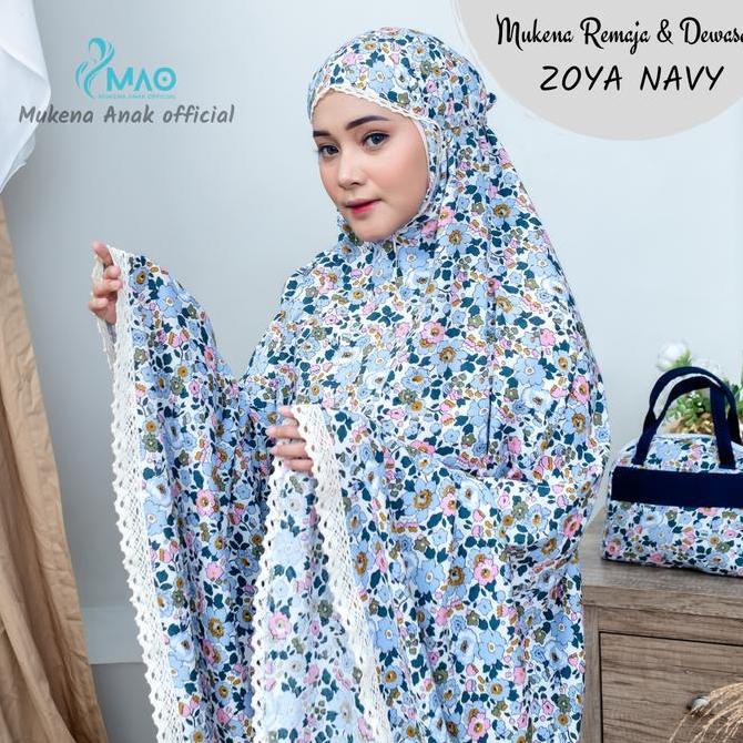 Mukena Couple Rayon Premium Renda Motif Zoya Navy - Mukenah Cantik
