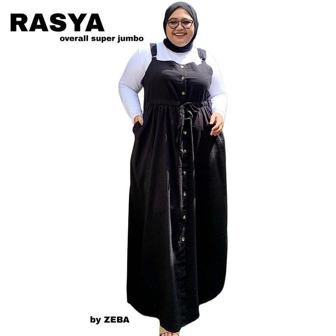 Gamis Overall Jumbo Rasya LD 130 140 150 Bahan Linen Angel Tebal Adem Lemes Simpel Cantik Army Denim