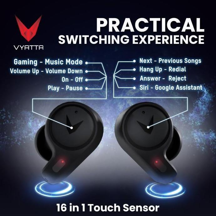 VYATTA AIRBOOM PHANTOM Q TWS BLUETOOTH HEADSET EARPHONE GAMING