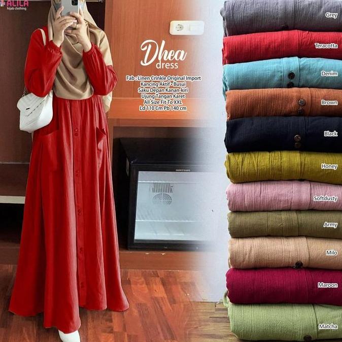 gamis dhea dress maxy katun linen krinkle polos busui adem by alila
