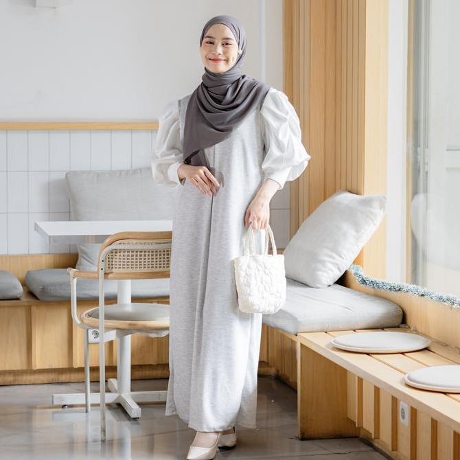 Mybamus Jasmine Puff Dress Lengan Balon Gamis Busui Friendly Baju Gamis