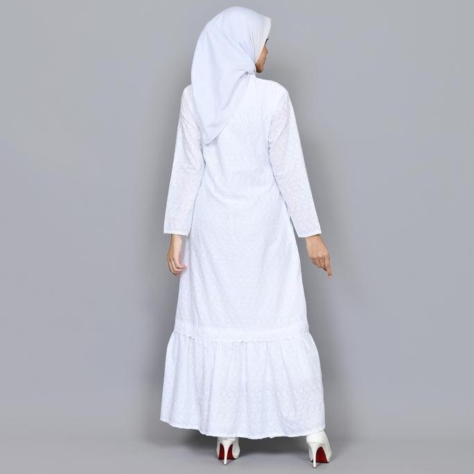 Raisma - Nihan Gamis Putih Katun Bordir Umroh Haji Model Rempel Ayassh Jepang Jilbab Motif Muslim Le