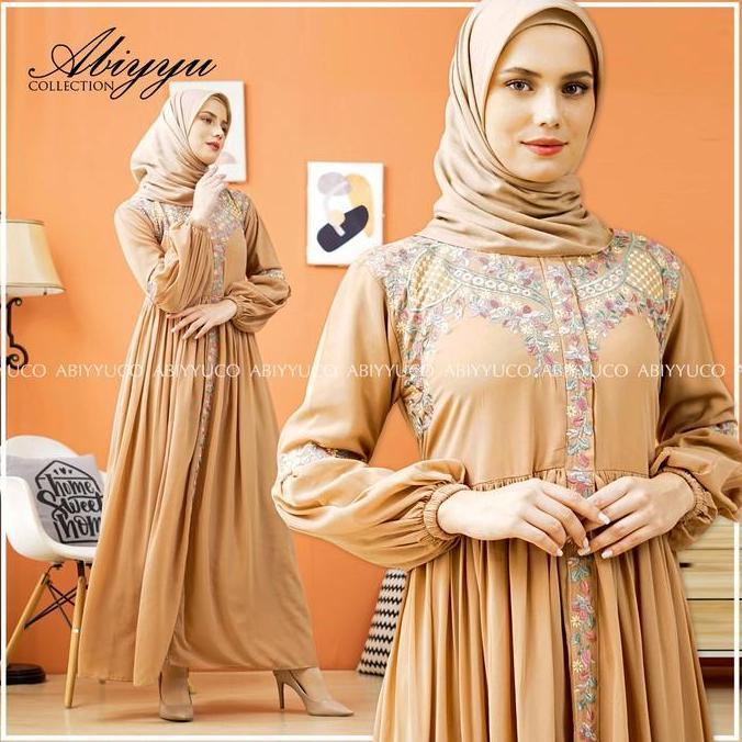 Abiyyuco TA9014 | Dress Ceruty Babydoll Busui Gamis Ceruty dengan Bordir Cantik Warna Hitam Maroon H