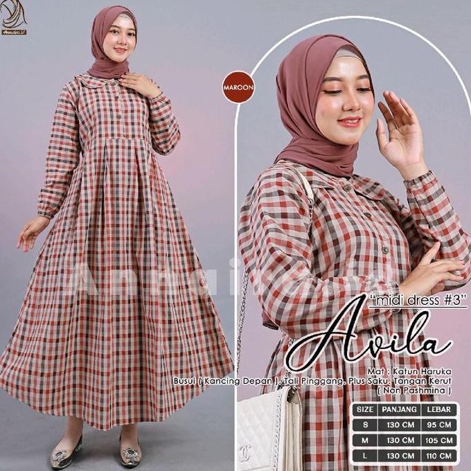 AVILA MIDI #1, #2 & #3 - MIDI DRESS MOTIF KOTAK KOTAK KECIL CANTIK DENGAN WARNA SOFT COCOK BUAT OUTF