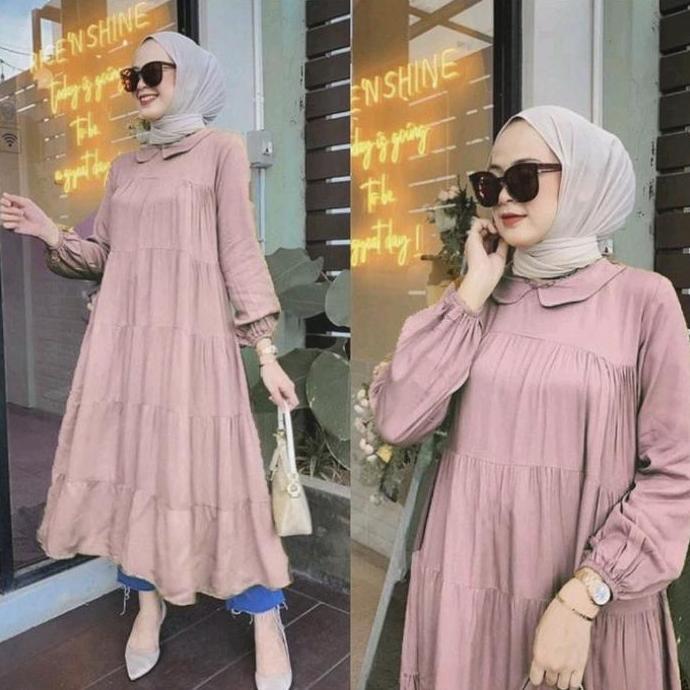 Midi Dress Twill/Midi Dress Twill Premium/Midi Dress Rayon Twill Bahan Tebal Lembut Dan Super Adem G