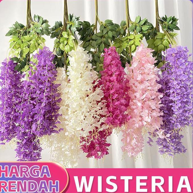 Hiasan kepala tanaman wisteria, tiga bungkus dari 32 potong tanaman wisteria buatan, cocok untuk tam