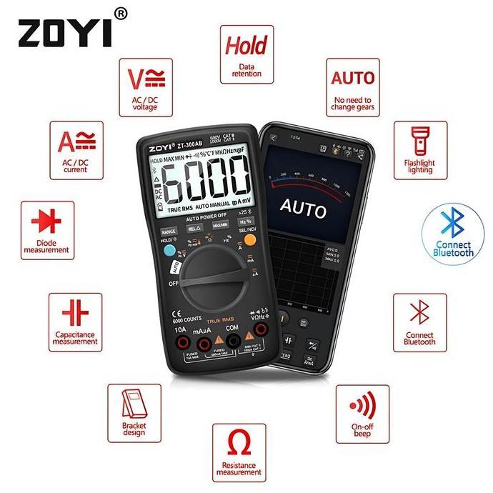 Foxc- Zoyi Zt-300Ab True Rms Ncv Upgrade Auto Mutlitester Bluetooth Digital