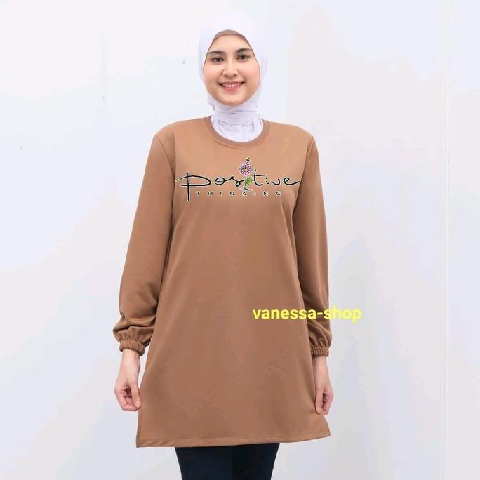 Wkwkwk- Baju Tunik Wanita Lengan Panjang Motif Positive Thinking Tunik Basic