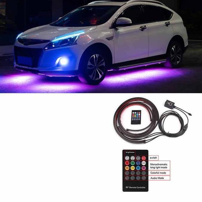 RELAXYSHOPID Lampu LED Strip eksterior mobil RGB Mobil depan belakang 4PCS + Remote