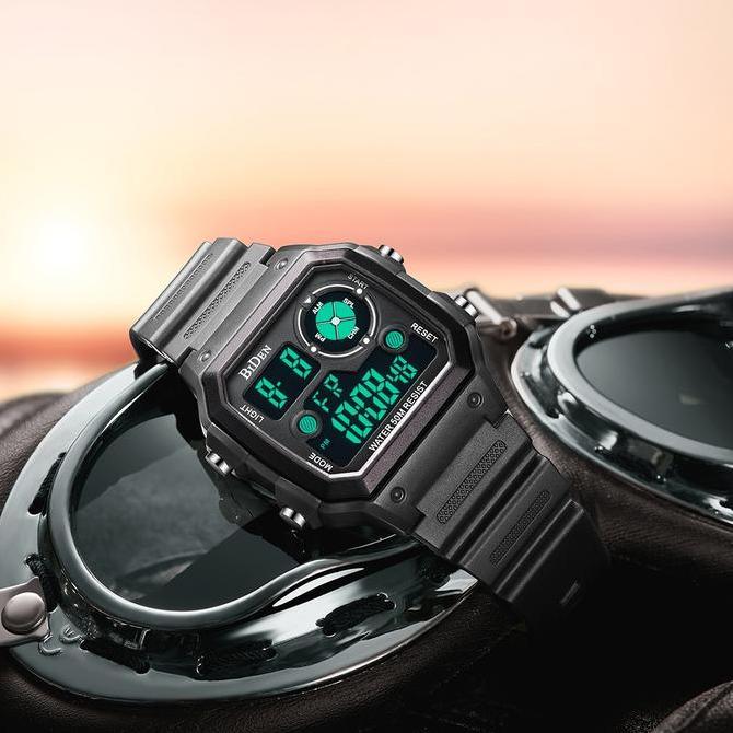 BIDEN jam tangan digital pria Square Militer Olahraga Kasual Pria