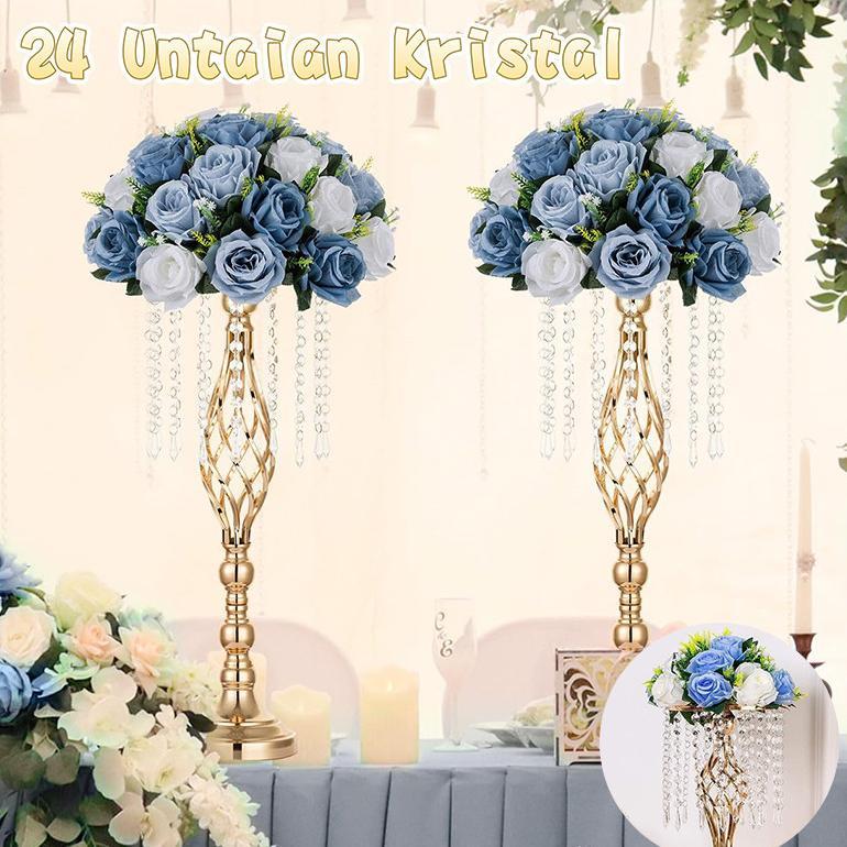 COD 24 Gantungan Kristal Vas Bunga Pernikahan Gold Mermaid Centerpiece Crystal Stand Kandil Holder I