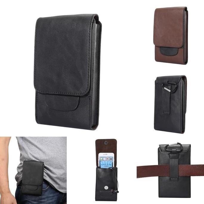 Sarung Pinggang Kulit Sabuk Untuk 2 HP Dengan Slot Kartu 6 Inch