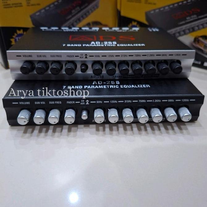 Pream Parametrik ADS AD 258 Equalizer 7 Band Hitam Silver Penjernih Suara Mobil Input DC11-15V Outpu