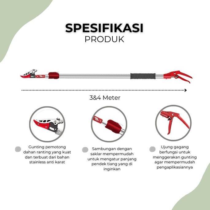 Tree Pruner Galah Tongkat Pemotong Gergaji Gunting Dahan Ranting Tarik