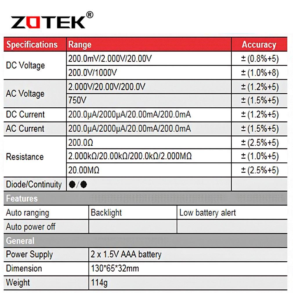Avometer Digital Zotek Zt98 / Multitester Digital Zt98Original