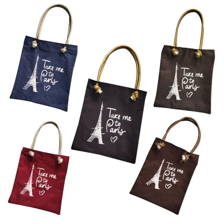 CUCI GUDANG Tas Wanita Tote Bag Canvas Motif Paris Aesthetic Tas Ngaji Resleting Tali Sumbu Murah
