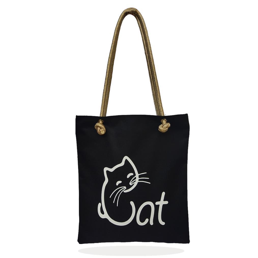 BEST DEALS Tas Wanita Tote Bag Canvas Tas Ngaji Motif Cat Kucing Lucu Resleting Tali Sumbu