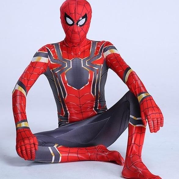 Dewasa KOSTUM SPIDERMAN Merah Hitam Baju Cosplay SUPERHERO  + Topeng