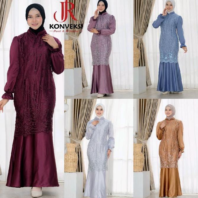 Tunisia Dress Kondangan Satin Mix Brokat Mewah - Gaun Pesta Bridesmaid Duyung -  Gamis Muslim Lebara