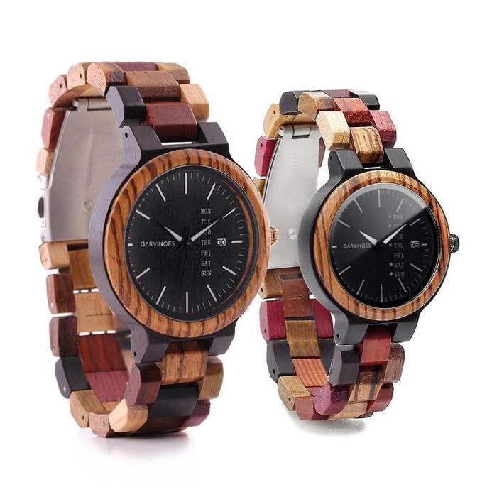 GARVINOES Royce Day-Date & Merian Day-Date Jam Tangan Kayu Couple/Pria/Wanita