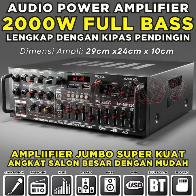 Ada Kipas Pendingin Amplifier Daya 2000 Watt Full Bass Untuk Salon Besar / Spaeker Jumbo Fleco AV-MP