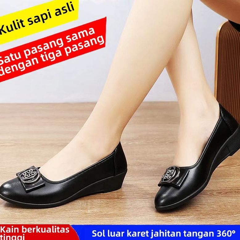 BEST SELLER SEPATU WEDGES WANITA SEPATU KERJA HITAM SLIP ON JELLY WEDGES WANITA