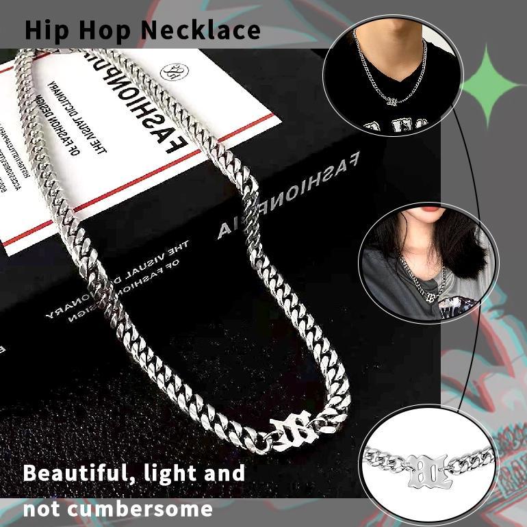 Exclusive Kalung Pria Titanium Steel - Model Rantai Kuba Dengan Pendant Huruf M, Desain Simple & Ker