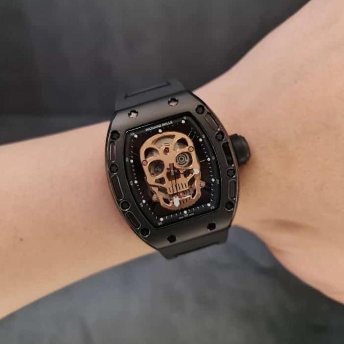 Ready Jam tangan Automatic RM 052 Skull Skeleton Rubber Stainless steel