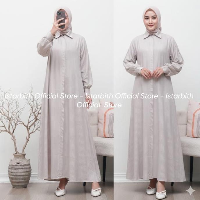 Premium Istarbith - Sabila Dress Gamis Rayon Viscose Salur Adem Busui Friendly - Gamis Lebaran