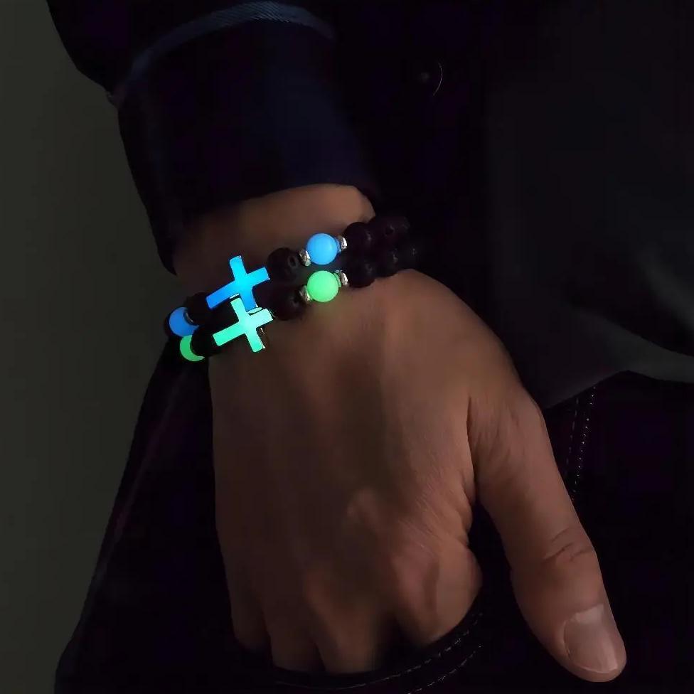 Hot selling volcanic stone glow-in-the-dark vintage bracelet multi-colored luminous cross bracelet o