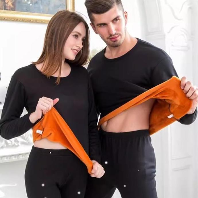 Lansungkirim- Long John Pakaian Couple Musim Dingin Pakaian Musim Dingin Turtleneck Set Pakaian Dala