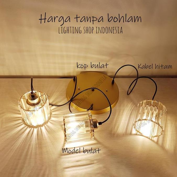 Ready stock Lampu gantung kaca kristal 3in1 void kop bulat modern meja makan 1set