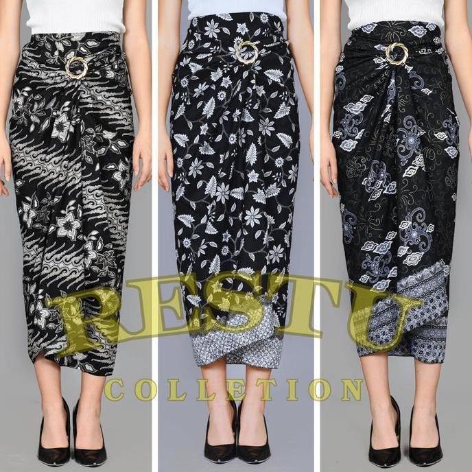 DN34 - Rok Lilit Warp Skirt Serut Songket Jumputan Panjang Motif Batik Lili Silver Bawahan Wanita Ke