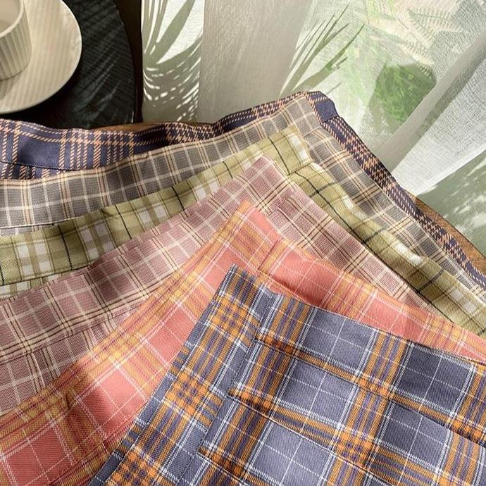 DS356 - RK382 Korean Rok Mini Wanita Tartan Skirt Tennis Padel Lipit Motif Kotak Dewasa Casual Linen