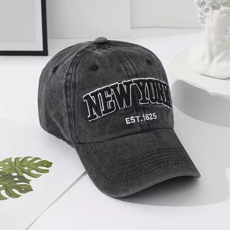 DISKON TOPI NY FULL BLACK BAHAN DENIM WASH TERBARU TOPI BASEBALL PRIA UNISEX
