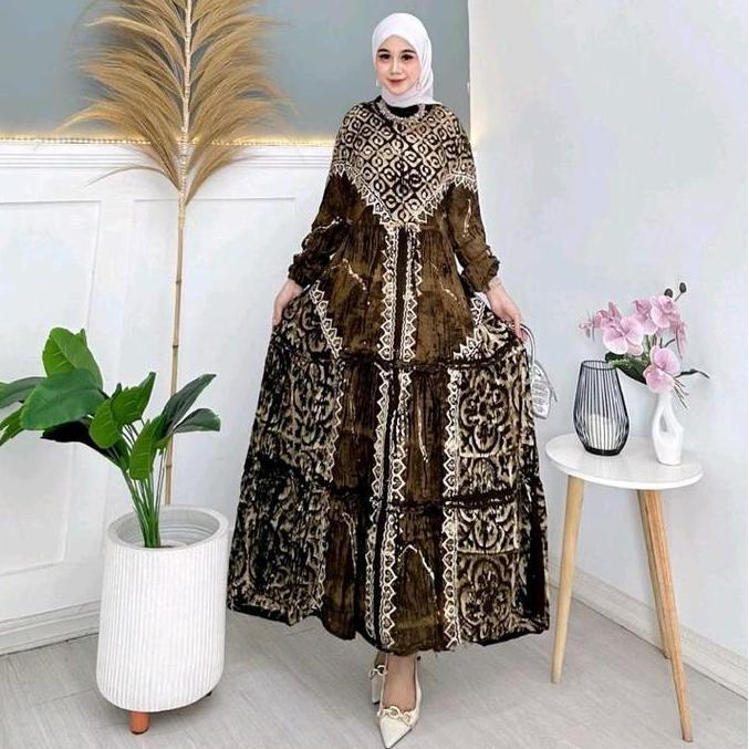 Gratong Zaneera Batik - Gamis Twill Ori Pekalongan Dress Muslim Wanita Rayon Premium Tebal Cap Malam