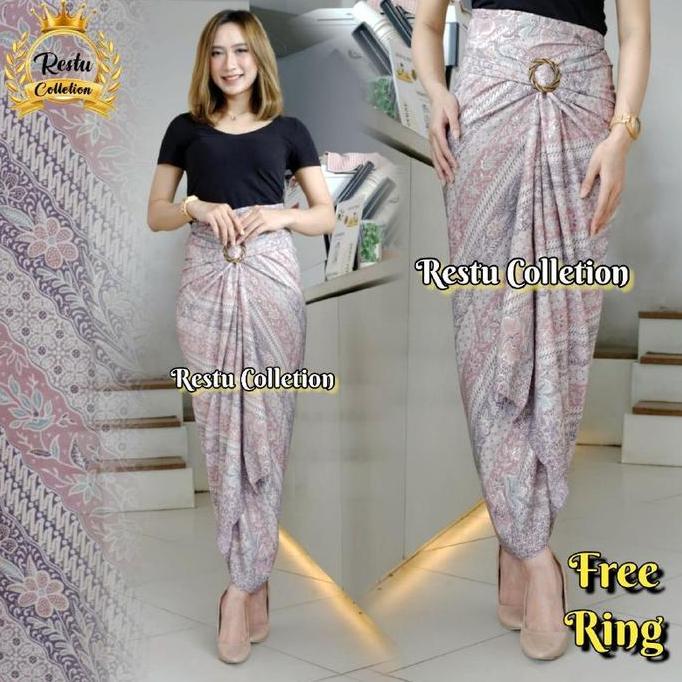 DS77 - Rok Lilit Batik Wanita Motif Cerry mocca Bahan Semi Sutra HQ Panjang Ring Mewah Tebal Kain Sa