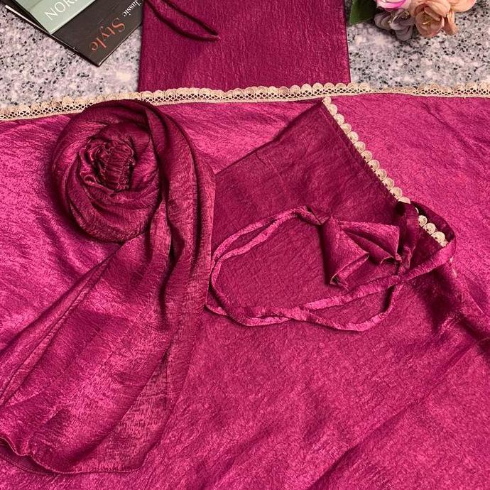 Mukena Silver Santorini Silk Renda Kecil Extra Jumbo 2in1 [terbaik]