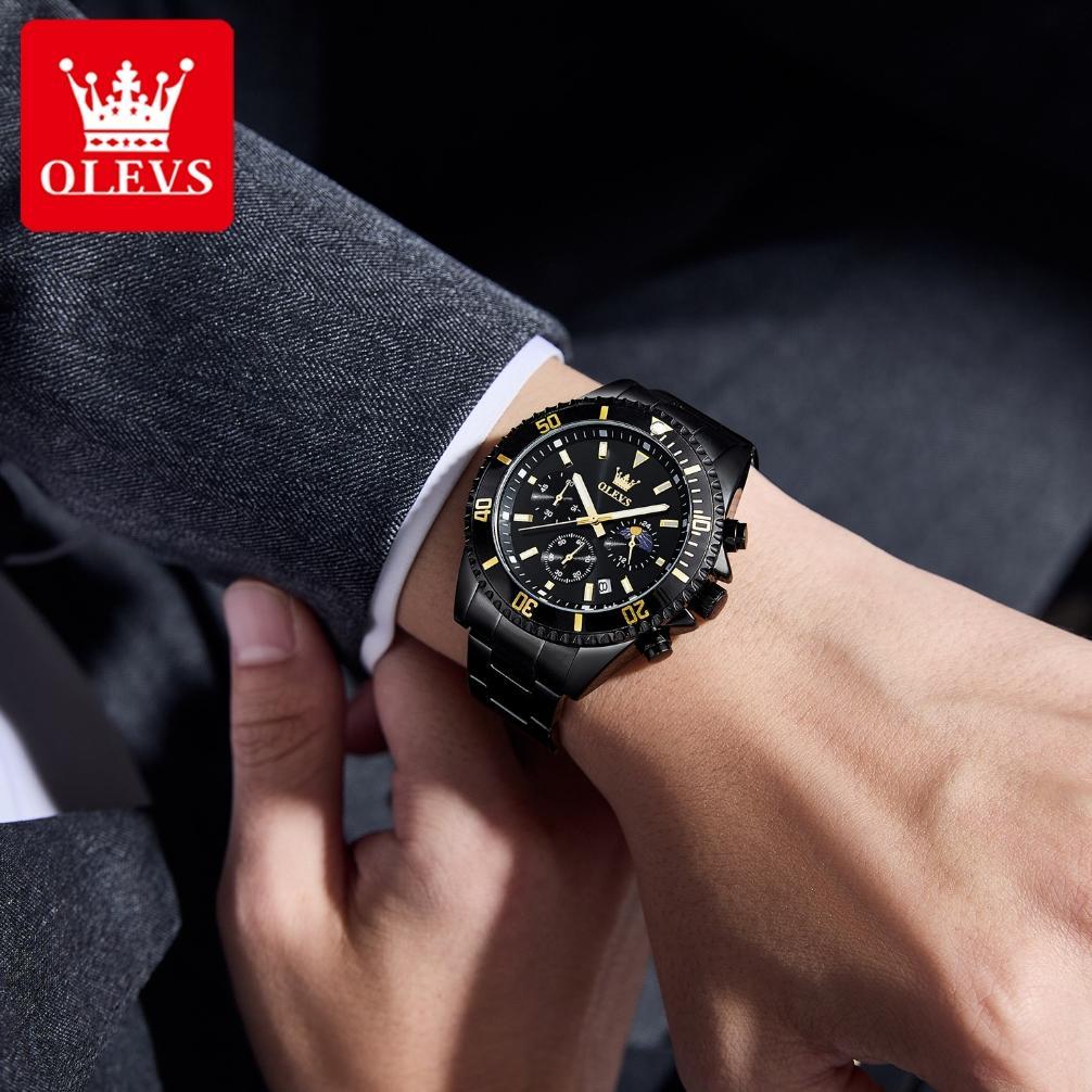 WAJIB PUNYA OLEVS Jam Tangan Pria Anti Air Original Tahan Keren Luxury Led Analog Stainless Steel Ch