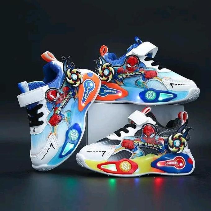SPMJ - Sepatu Sneakers Anak LED Motif Spiderman /Sepatu LED Anak Laki-laki IMPORT