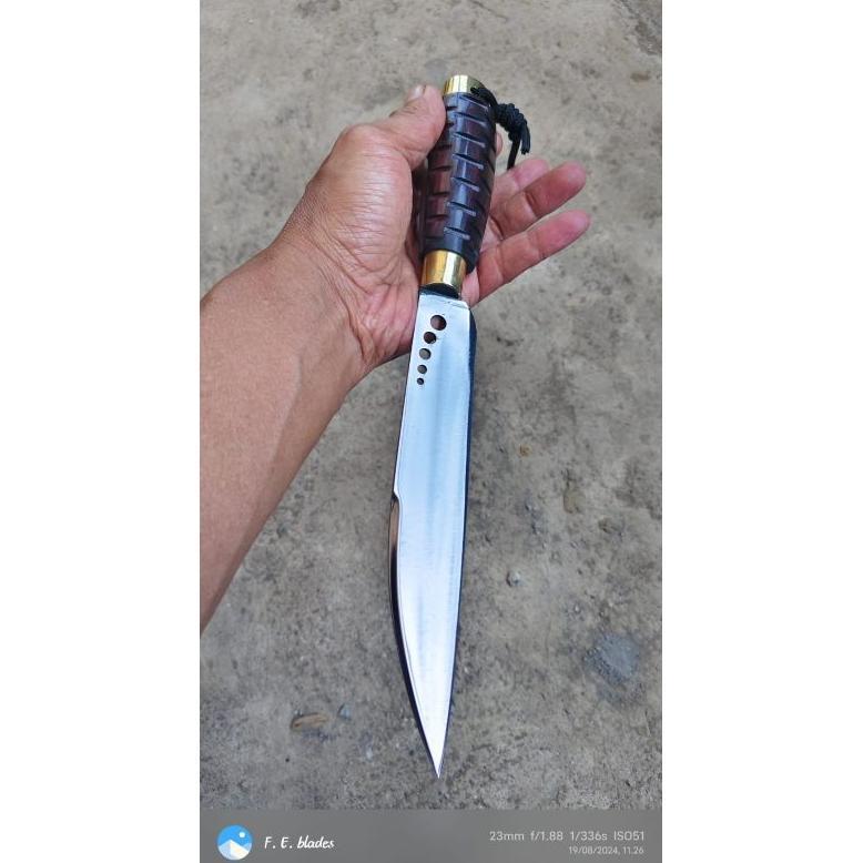 Pisau Garpu Lobang Baja Per 18cm Sarung Kulit