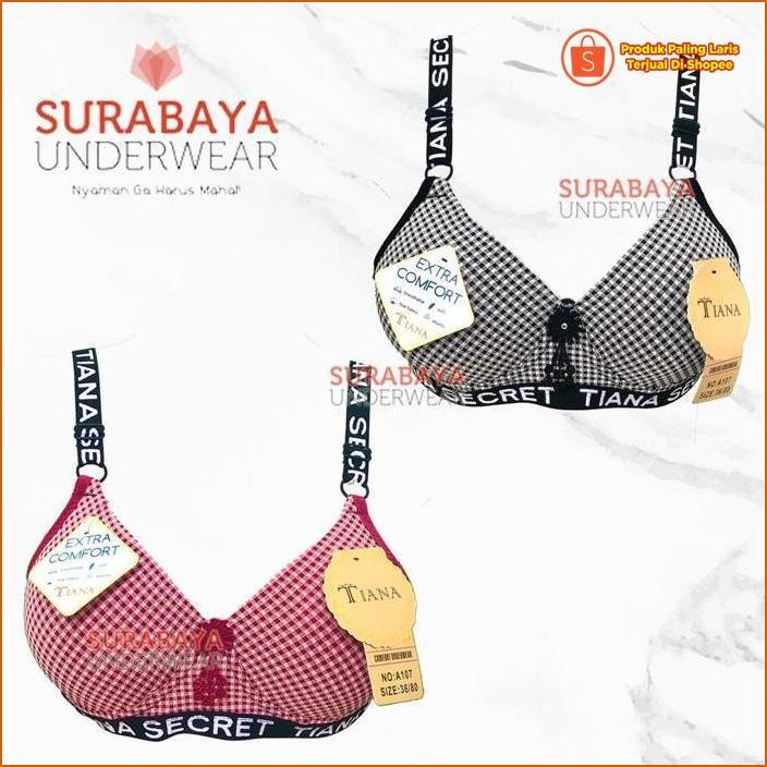 Bisa Disesuaikan Bra/Bh Motif Kotak-Kotak Katun Non-Kawat Bisa Disesuaikan